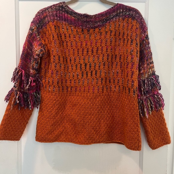 United Colors Of Benetton Orange Purple Knit Finge Boho Sweater approx size S - Picture 4 of 7